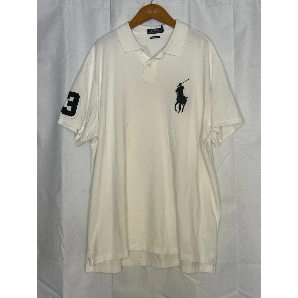 POLO RALPH LAUREN Mens Big Pony Custom Slim Fit Polo Shirt -WHITE XXL